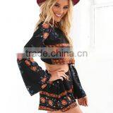 Sexy Scoop Blouses and Short Pants 2016 Women Fashion Flower Printing Two Piece Sets thumbnail-3