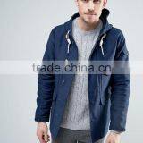 2017 Best Price Durable Press-Stud Fastening Drawstring Hood 100% Cotton Twill Navy Casual Men Winter Jacket thumbnail-1