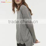 Women Grey Crew Neck Cashmere Sweater Knitting Pattern Free thumbnail-4