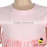 2017 Summer New Design Suede Plain Pink Fringe Cutting Flutter Sleeve Kids Modern Girls Dress thumbnail-3