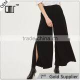 Chic Wide Leg Side Split Palazzo Trousers Black Slack Pants for Ladies thumbnail-1