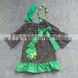 2016 St.Patrick Dresses Cottom Black/green Dot Dress New Arrival Full Stock 3 Pieces With Matching Necklace and Headband Set thumbnail-1