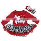 Baby Red Damask Skull Long Sleeves Bodysuit Pettiskirt and Headband NB-18M thumbnail-1