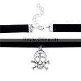 Custom Antique Silver Black Skull Velveteen Halloween Choker Necklace thumbnail-2