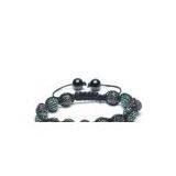 Shamballa Bracelet, Black & Green Crystal Pave Alloy Beads thumbnail-1