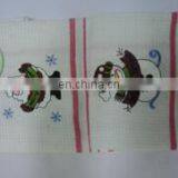 embroidery kitchen towel with pattern santa claus and snowman