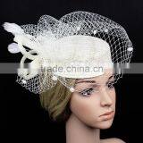 New Design Fashion Fascinator Birdcage Veil Sinamay Plain Church Hat With Feather thumbnail-2