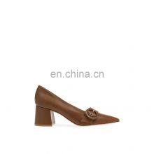 Women Beautiful Brown Color Design New Heel Design With Fancy Ring Style Buckle Pointed Toe Heels Ladies Sandals Shoes thumbnail-1