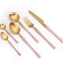 Set of 6 Pieces Matte Gold Knife Fork Spoon Cutlery Set With White Handle For Wedding Tableware thumbnail-2