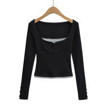 American-style Vintage Lace Trimmed Fitted and Slimming Top in Two Pieces With Long Sleeves, Made of Imitation Fabric. thumbnail-3