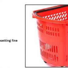 Plastic Supermarket Shopping Basket With Telescopic Handle With Wheels Plastic Crate thumbnail-3