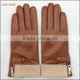 Ladies Cheap Driving Leather Hand Gloves With Lamb Fur thumbnail-1