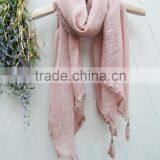 Fashion Latest Large Long Plain Cotton Linen Embroidery Lace Brim Tassel Scarf Shawl thumbnail-5