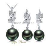 2016 New Design For Women Western Jewelry Set Tahitian Pearl 18 Carat White Gold Real Pearl Set thumbnail-1