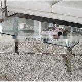 2016 Factory Supply Hot Sales Pure Glass Metal Stainless Steel Coffee Table Set