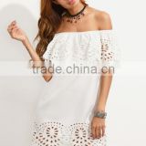 Dresses latest women girl design fashion photos White Cutout Off The Shoulder Ruffle Dress