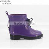 2016 New Style Women Rubber Rain Boot Perple Ground Has Black Shoelace