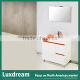 MDF high glossy cabinets with orange glass basin bath furniture