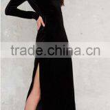Plain Black Soft Sexy Long Sleeve Backless Evening Dress thumbnail-3
