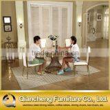 Mirror Silver Stainless Steel Table Base Marble Top Dining Table and Chiar Sets thumbnail-2