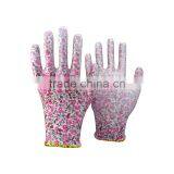 NMSAFETY EN388 Polyester Liner Flower Print PU Wroking Glove /protective Gloves thumbnail-1