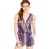 Juniors' Printed Surplice Romper