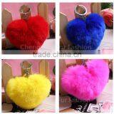 CX-R-46 Wholesale Heart Shape Genuine Rabbit Fur Keyring thumbnail-1