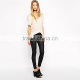 Womens Deep v Neck Short Sleeve Plain Peruvian Cotton t Shirt thumbnail-4