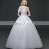 MGOO 2017 Off Sholder Short Sleeve Plain Crepe Custom Made Formal Bridal Gowns Lace Wedding Dresses thumbnail-2