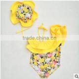 Baby Princess Girls Swimsuit With Hat Flower Girls Hot Sale Swim Suit With Print Flowers Infant Child Bikini Swimsuit for Girls thumbnail-1