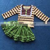 2015 Baby Long Sleeve Stripe Top With Bib and Green Ruffle Skirt New Style YW-148 thumbnail-2
