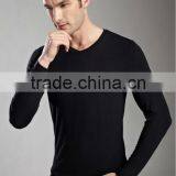 Plain Slim Fit Black Color Bamboo Long Sleeves Men t Shirt / Thin Long Sleeve t Shirts T13326 thumbnail-1