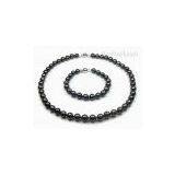 Black Round Cultured Pearl Necklace Bracelet Set thumbnail-1