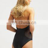 OEM Female Swimming Wear Backless Mesh Swimsuit One Piece Black thumbnail-3