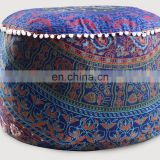 Indian Latest Beautiful Floral Mandala Design Manufactures Blue & Multi Color Ottomans Wholesale Pouf covers