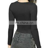 2020 New Arrival Ladies Crewneck Long Sleeve Purple Plain Shirt Bodysuit Leotard for Women thumbnail-3