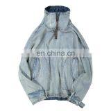 OEM Turtle High Collar Oversized Loose Fit Cuff Washed Men Street Style Jean Denim Jacket thumbnail-2