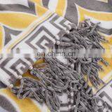 High Quality National Style Three Color Stripe Printing Custom Flannel Throw Blanket With Pearls Tassels thumbnail-5