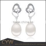 CYW popular pearl earrings, new design heart shape 925 sterling silver jewelry wholesale artificial jewellery