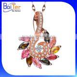 Custom 925 Sterling Silver Pink Green Multi Colors Tourmaline Pendant Necklace Pendant thumbnail-1