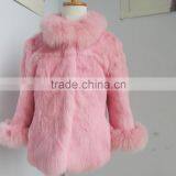 Children Pink Rabbit Fur Coat With Fox Fur Trim thumbnail-1