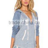2015 Ladies Plain Stripe Hoodie Top With Drawstring Tie and Kangaroo Punch Pocket thumbnail-2