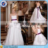 Global Hot Sale Layered Lace Bridal Dress Strapless White Ball Gown Wedding Dress With Pink Belt