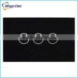 T7 Black Crystal Glass Panel,AC 110-250V 3gang Wall Touch Screen Switch +led Adapter