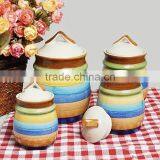 Set of 4pcs Stoneware Hand Painted Canister Set With Lid thumbnail-1