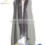 Fur Trimmed Cashmere Cable Shawl Cashmere Shawl With Fur thumbnail-2