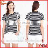 Fashion Rolled Sleeve Stripe Print Women t Shirt Wholesale Factory thumbnail-1