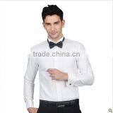New Men's Plain White Slim Fit Dress Tuxedo Dobby Shirt With Long Sleeves Wing Collar and French Cuffs thumbnail-1