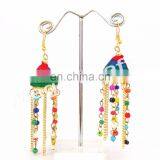 Pom Pom Jhumka Earrings-Pom Pom Drop Earrings-Multicolor Chain Pom Pom Earrings-BOHO Tribal Pom Pom Bell Earrings thumbnail-4
