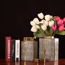 Hexagon White Porcelain Unique Black Gold Ceramic Vase For Model Room Decor thumbnail-1